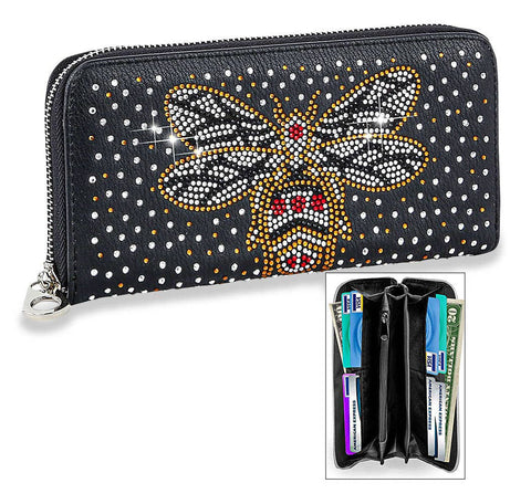 Black Rhinestone Bee Bling Wallet