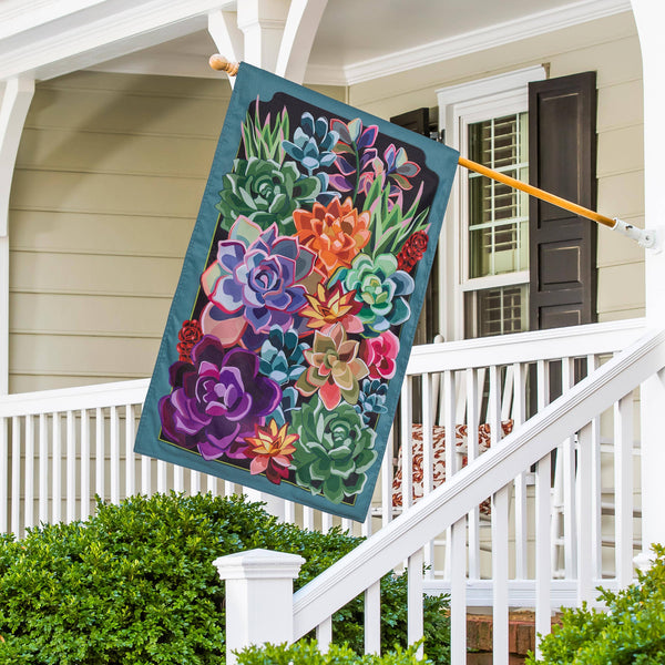 Summer Succulents Burlap House Flag