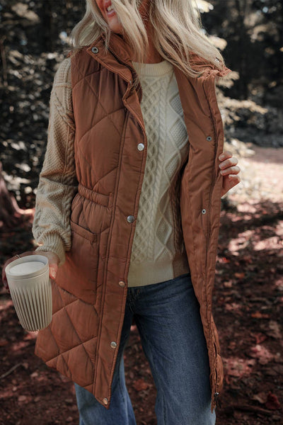 Coffee Quilted longline Puffer Vest