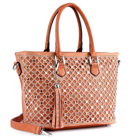 Peach Rhinestone Tote Handbag