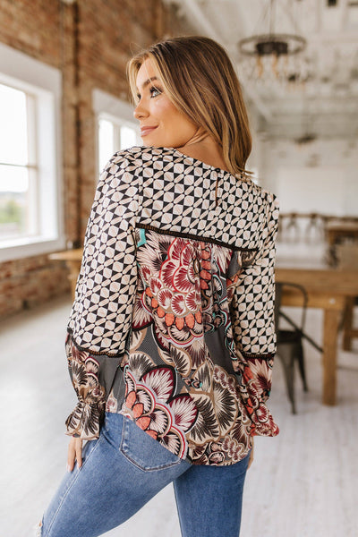 Black Isabela Flower Printed Blouse Top