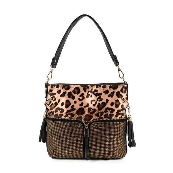 Leopard Print Rhinestone Handbag