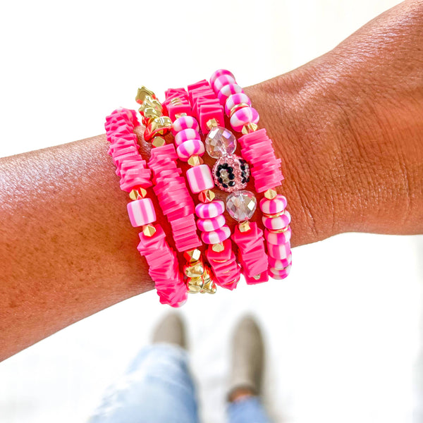 Neon Pink Leopard Chunky Heishi Bracelets