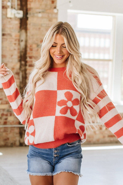 Orange cream Checkered Sweater