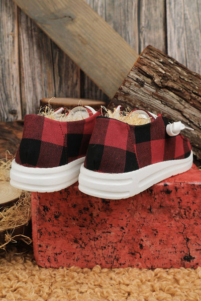 Red Plaid slip on tennis flat Shoes