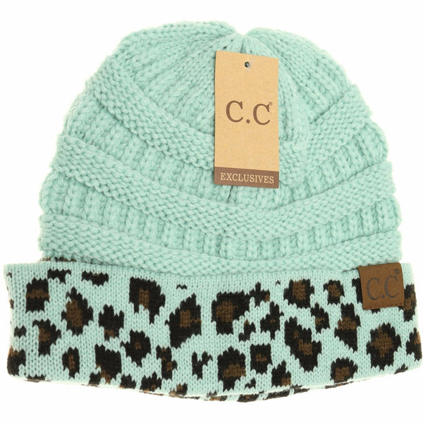 Leopard Print Cuff CC Beanie