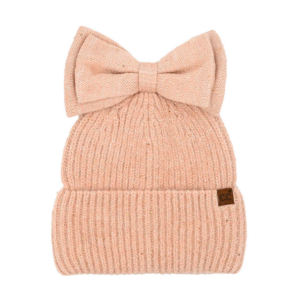 Sequin Bow Messy Bun C.C Beanie