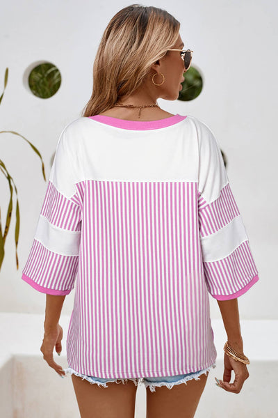 Pink Striped Oversize Top Plus