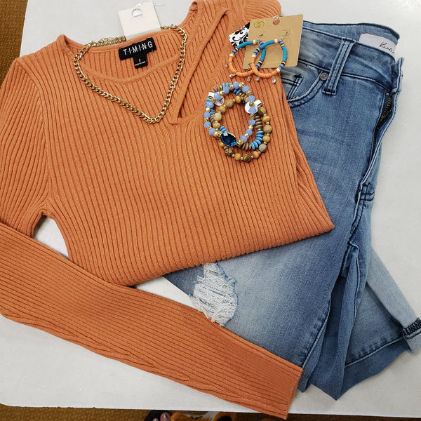 Orange Cut Out Sweater Top