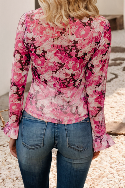 Rose Pink Mesh Floral Top