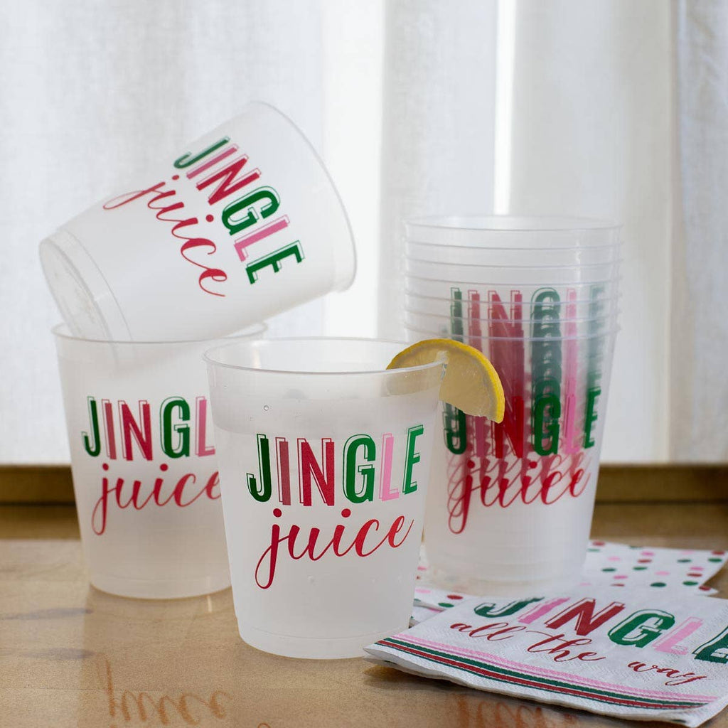 Jingle Juice Party Cups   Frosted/Multi   16oz   Set of 10