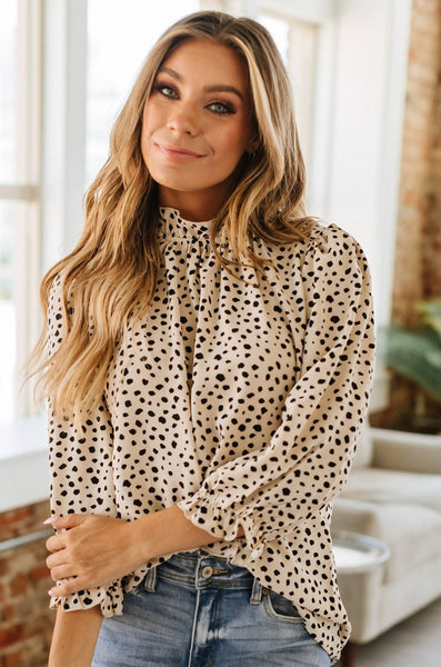 Khaki Amaris Dot Blouse Top