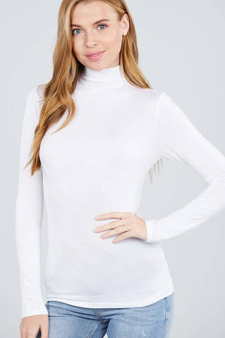 White Basic Mock Neck Turtleneck Top