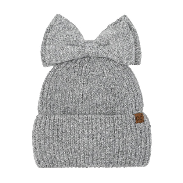 Sequin Bow Messy Bun C.C Beanie