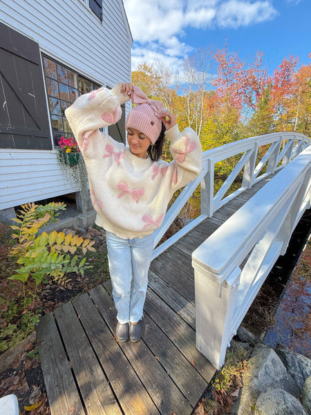 Sequin Bow Messy Bun C.C Beanie