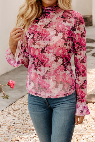 Rose Pink Mesh Floral Top