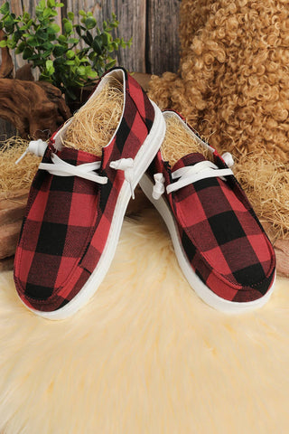 Red Plaid slip on tennis flat Shoes