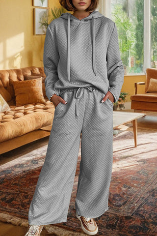 Gray quilted Hoodie Wide Leg Pants Set