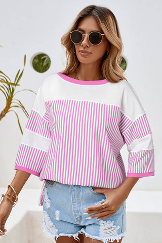 Pink Striped Oversize Top Plus