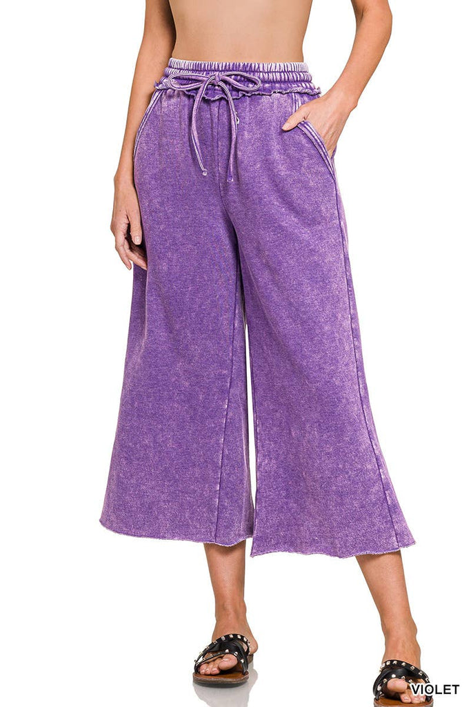 Purple Violet Acid Wash Fleece Wide Leg Sweatpants