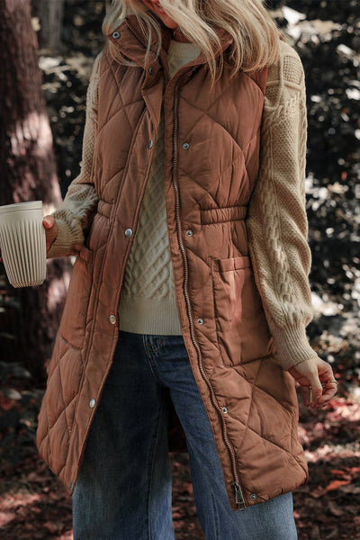 Coffee Quilted longline Puffer Vest