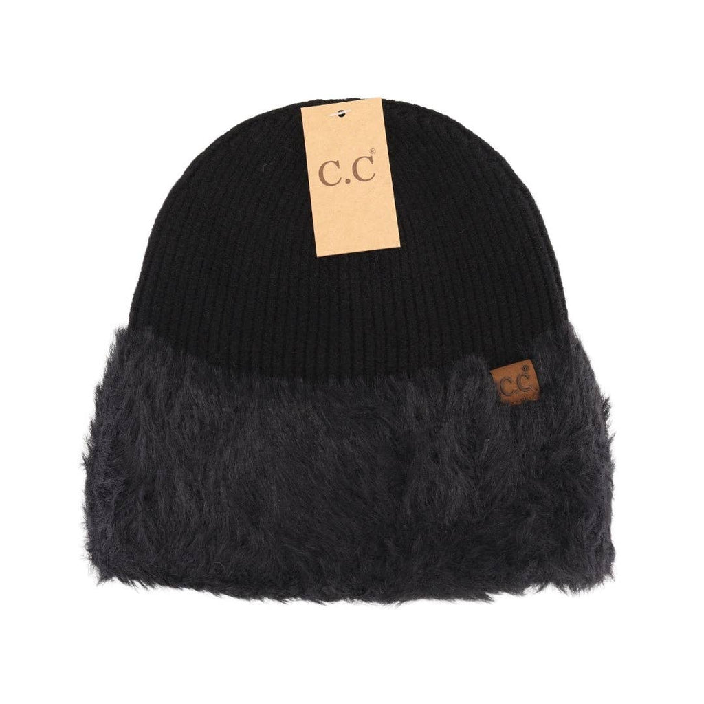 Black Faux Fur Cuff C.C Beanie