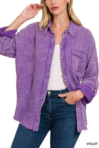 Purple Violet Gauze Button Down Shirt