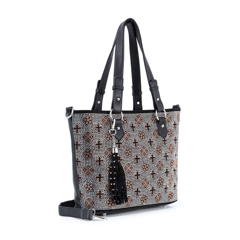 Gold Rhinestone black Signature Tote Bag