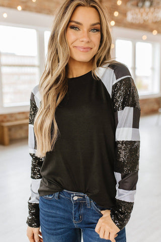 Black Buffalo Plaid Sequin Top