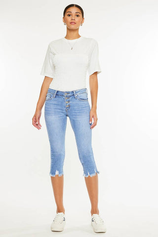 KanCan med blue frayed Capri Jean