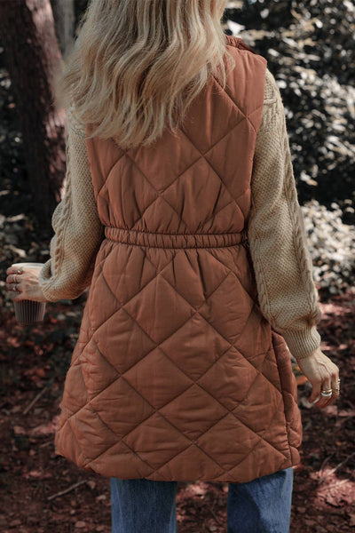 Coffee Quilted longline Puffer Vest