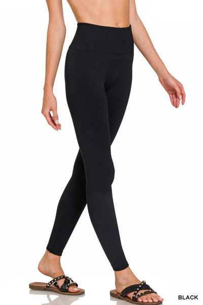 Black High Waist Diamond Shape Band Fleece Leggings