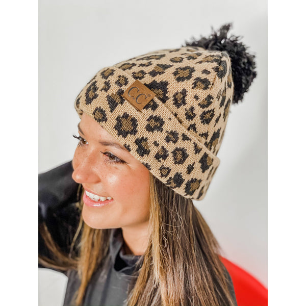 Leopard Print Cuff CC Beanie