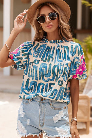 Blue Green Abstract Printed Top