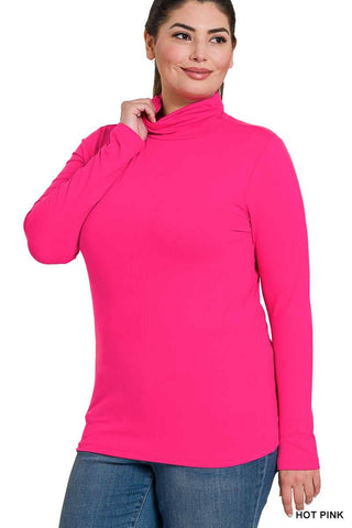 Hot Pink Mock Neck Top Plus