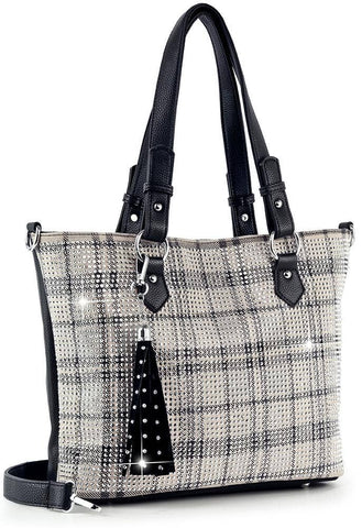 Plaid Rhinestone Tote Handbag