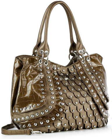 Bronze Studded Fashion Handbag