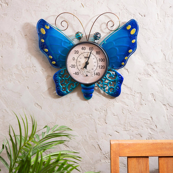 Blue Butterfly Outdoor Wall Thermometer