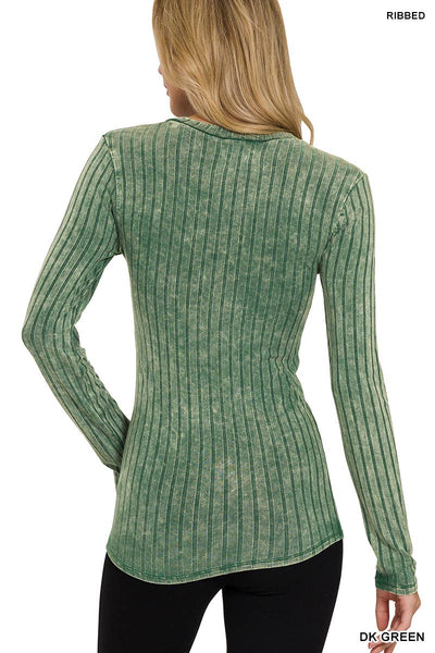 Dark Green Acid wash Ribbed Top