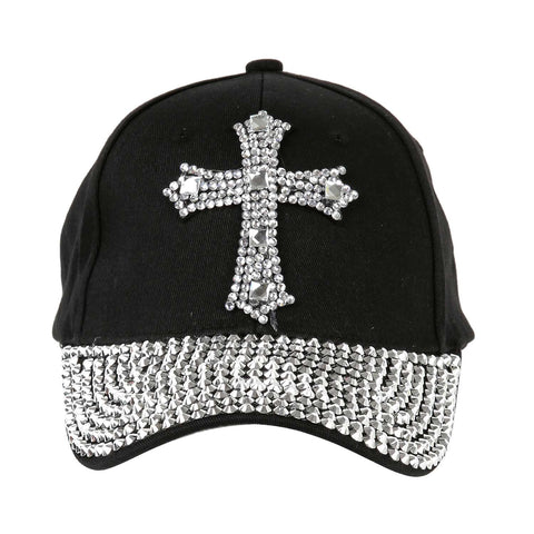 Rhinestone Cross Black Baseball Hat