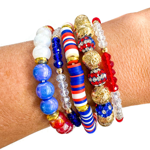 Patriotic Red, White & Blue Bead Bracelet Set