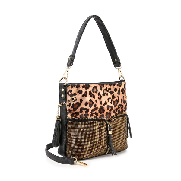 Leopard Print Rhinestone Handbag