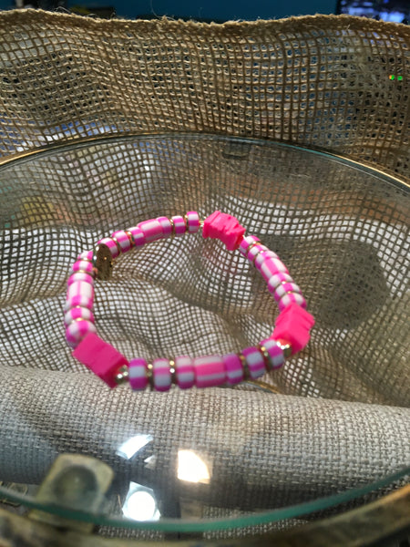 Neon Pink Leopard Chunky Heishi Bracelets