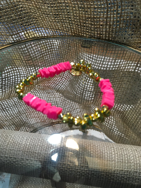 Neon Pink Leopard Chunky Heishi Bracelets