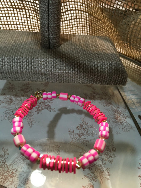 Neon Pink Leopard Chunky Heishi Bracelets