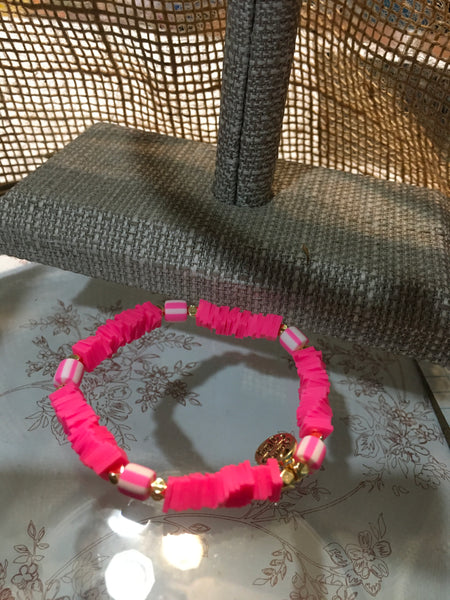 Neon Pink Leopard Chunky Heishi Bracelets