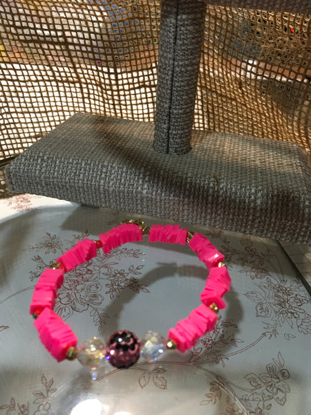 Neon Pink Leopard Chunky Heishi Bracelets