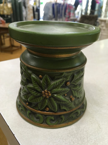 Green ceramic Pillar Candle Holder Pedestal Poinsettia