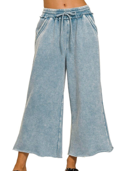 Blue Gray Acid Wash Fleece Sweatpants