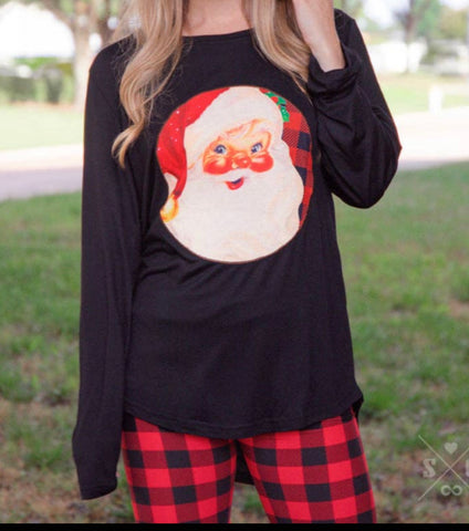 Santa Claus Plaid Black Top